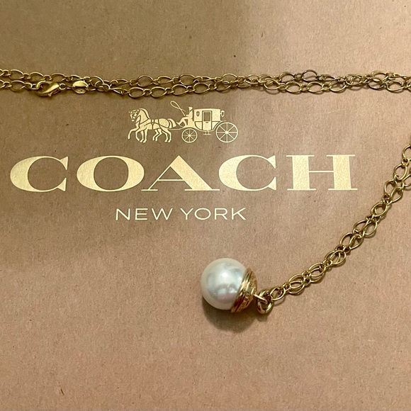 RARE Small Coach Large White Faux Pearl Pendant 18k/925 Sterling Silver Necklace - Picture 7 of 7